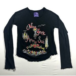 Free People x Anna Sui New York City Graphic Long Sleeve Tee Black Small